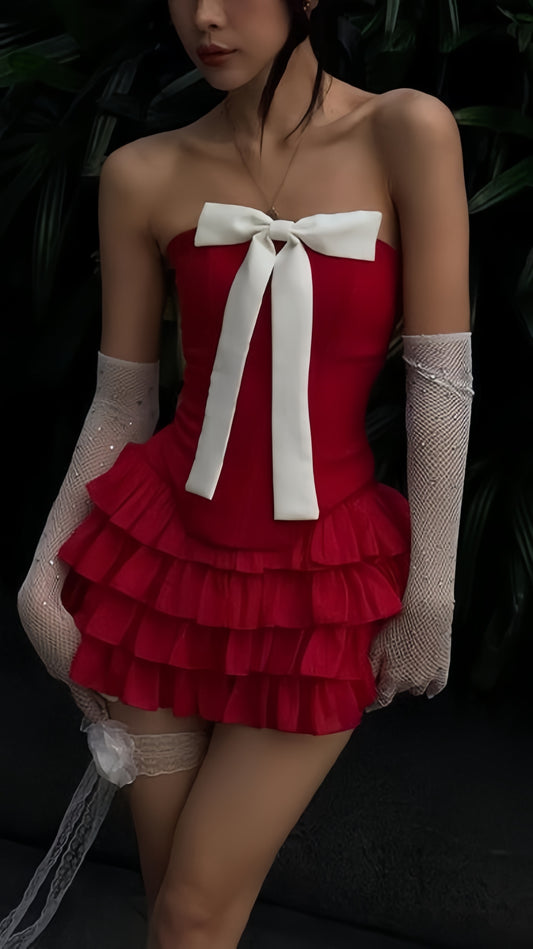 Vintage Strapless Red Homecoming Dresses With Bow, LTP3366