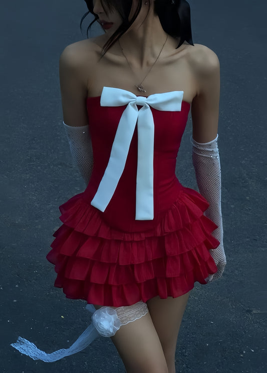 Vintage Strapless Red Homecoming Dresses With Bow, LTP3366