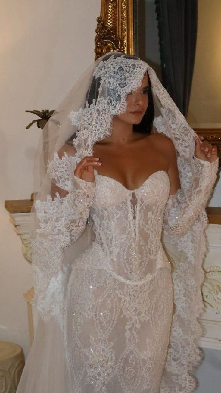 Vintage Two Pieces Mermaid Wedding Dresses Lace Bodycon Bridal Dress, LTP3795