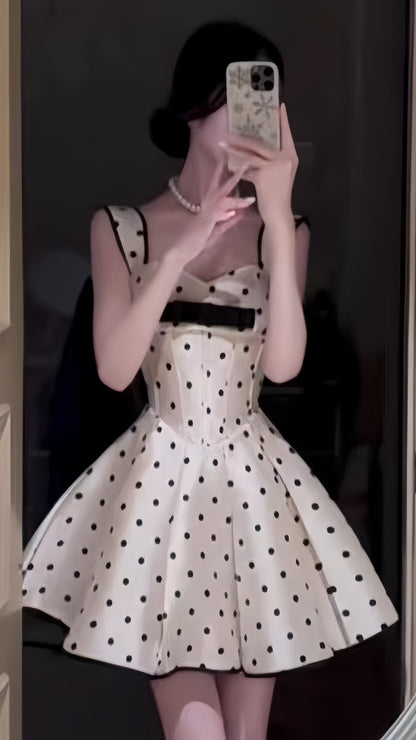Vintage White Dots A-line Homecoming Dresses Short Prom Dress,LTP3932