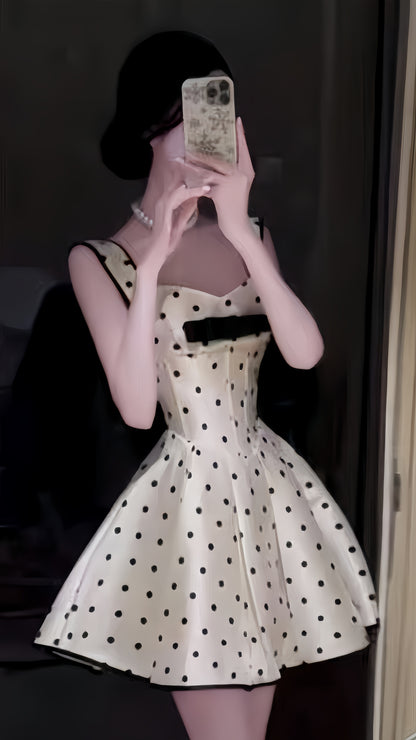 Vintage White Dots A-line Homecoming Dresses Short Prom Dress,LTP3932