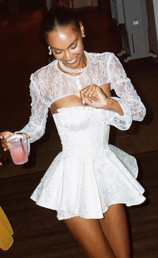 Vintage White Lace Short Wedding Dress, LTP3477