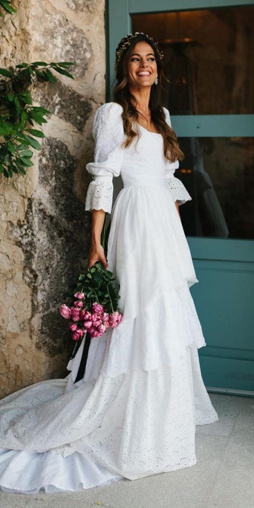 Vintage White Lace Wedding Gown, Ruffle Bridal Dresses – Laylatailor Shop