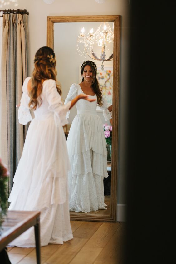 Vintage White Lace Wedding Gown, Ruffle Bridal Dresses – Laylatailor Shop Vintage White Lace Wedding Gown, Ruffle Bridal Dresses – Laylatailor Shop