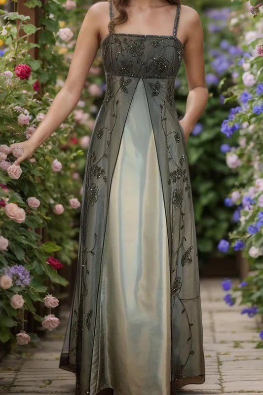 Vintage 90S' Embroidery Lace Prom Dress Beaded Straps Gown Party Dress,LTP4459