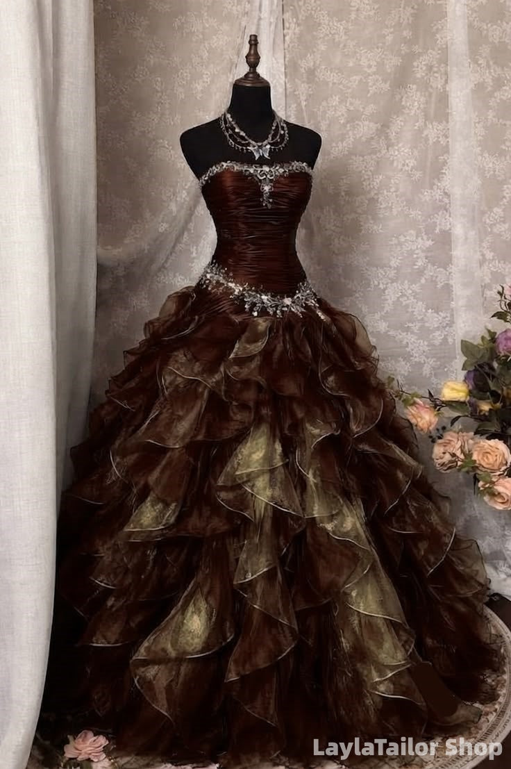 Vintage Ball Gown Strapless Appliques Ruffle Evening Prom Dresses,LTP82788