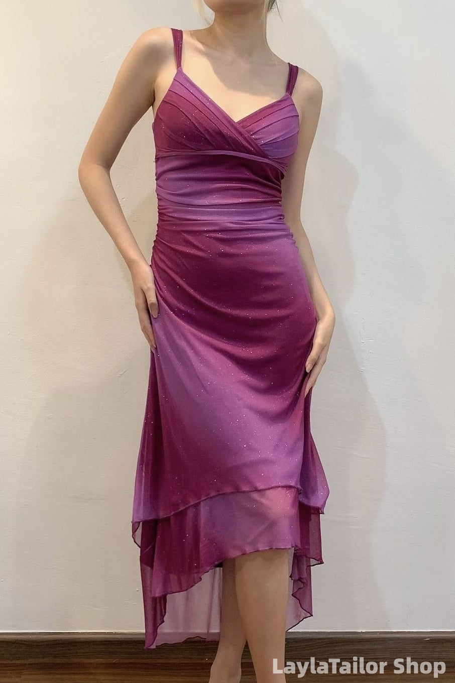 Vintage Glitter Chiffon V-Neck Bodycon Homecoming Dresses Midi Party Dress LTP82593