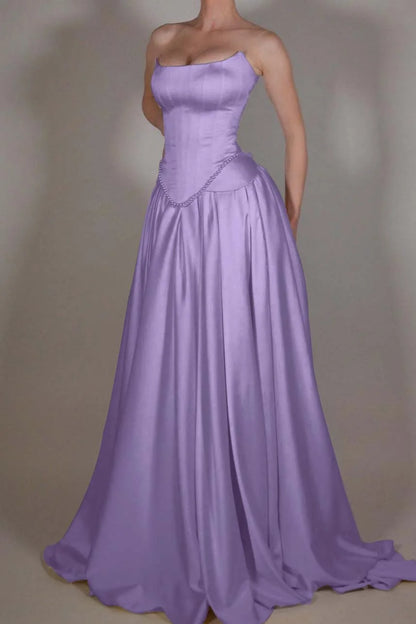 Vintage Off White Strapless Wedding Dress, Pearl Beaded Satin A-line Prom Dress,LTP3672