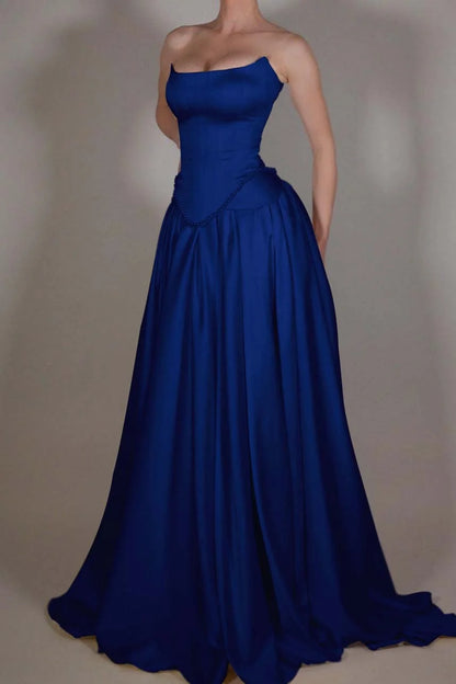 Vintage Off White Strapless Wedding Dress, Pearl Beaded Satin A-line Prom Dress,LTP3672