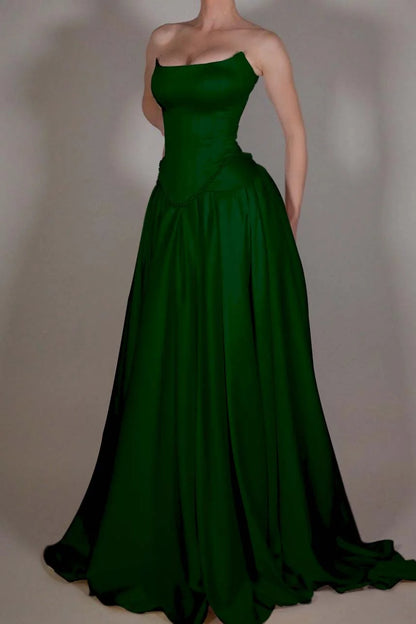 Vintage Off White Strapless Wedding Dress, Pearl Beaded Satin A-line Prom Dress,LTP3672