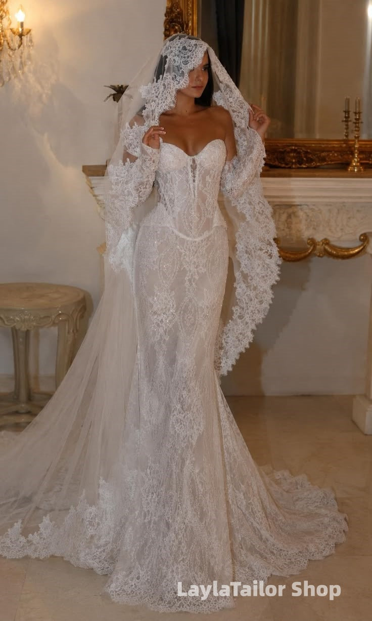wedding dresses bodycon Vintage Two Pieces Mermaid Lace Bridal Dress, – Laylatailor Shop Brown Graduation Dresses | NEW IN Train length:Sweep train Made from luxurious satin