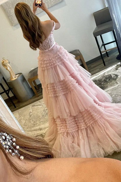 Princess Off The Shoulder Tiered Long Prom Dress