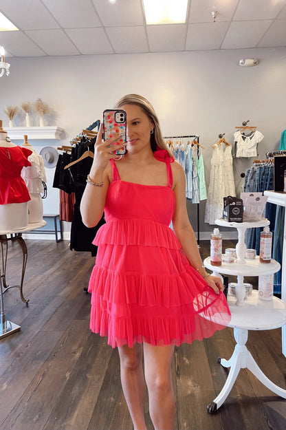 Watermelon Red Tiered Homecoming Dress Comfort Tulle Short Dress, LTP3296