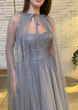 LTP1786,Grey Tulle A-Line Homecoming Dresses, Sleeveless Prom Dress with Cloak