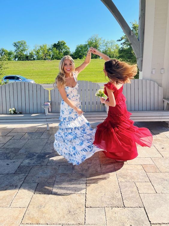 White Blue Floral Prom Dress | A-Line Long Evening Gown | Laylatailor Laylatailor Shop White Blue Floral Prom Dress | A-Line Long Evening Gown | Laylatailor Laylatailor Shop