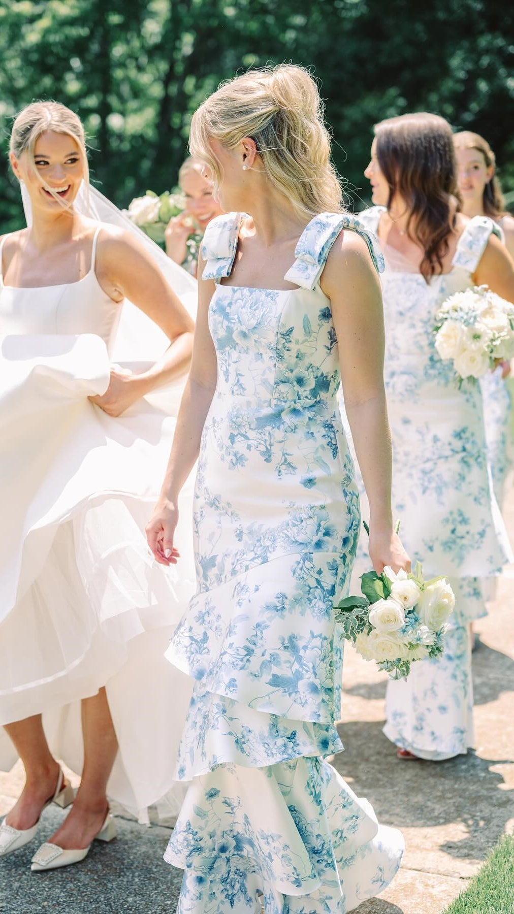 White Blue Floral Bridesmaid Dresses, LTP3461