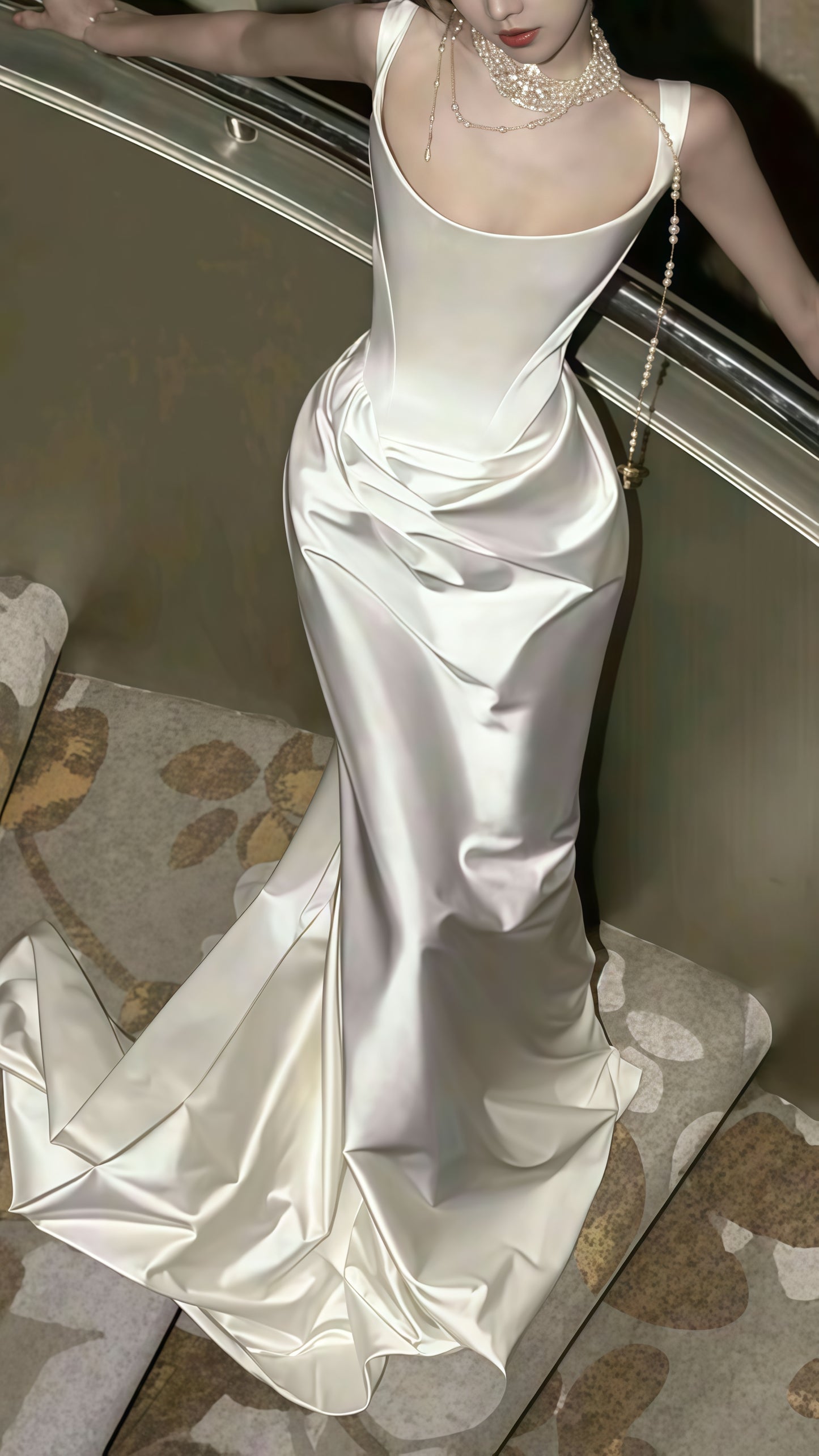 White Bodycon Wedding Dresses, Sleeveless Pleated Bridal Gown, LTP3751