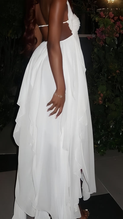 White Chiffon Ruffle Homecoming Dresses Sexy Party Dress, LTP3799
