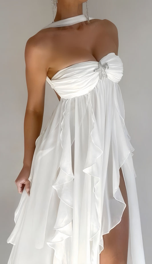 White Chiffon Ruffle Homecoming Dresses Sexy Party Dress, LTP3799