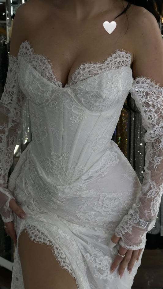 White Lace Bodycon Wedding Dresses Sexy Beach Spring Bridal Dress,LTP4164