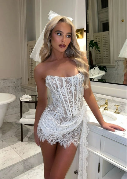 White Lace Homecoming Dresses Bodycon Mini Party Gown, LTP3191