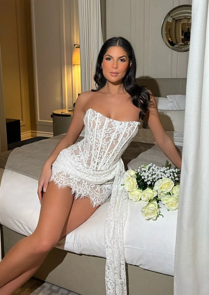 White Lace Homecoming Dresses Bodycon Mini Party Gown, LTP3191