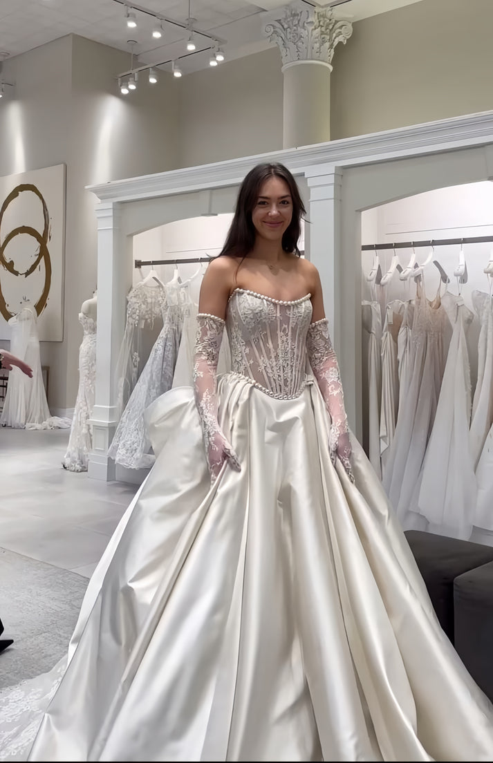 White Sweetheart Sexy Wedding Dresses 2025 Beaded Pearls Lace Up Bride Gowns HM67317 Custom Made main image 0