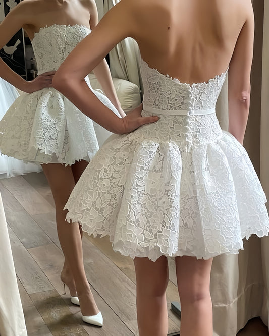 White Lace Short Wedding Dresses, LTP3476