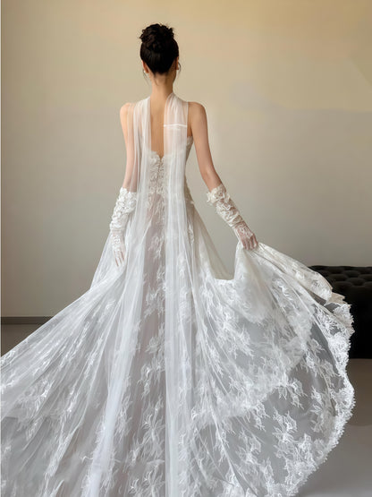 White Lace Strapless Wedding Dress, Vintage Photografhy Dress,LTP3669