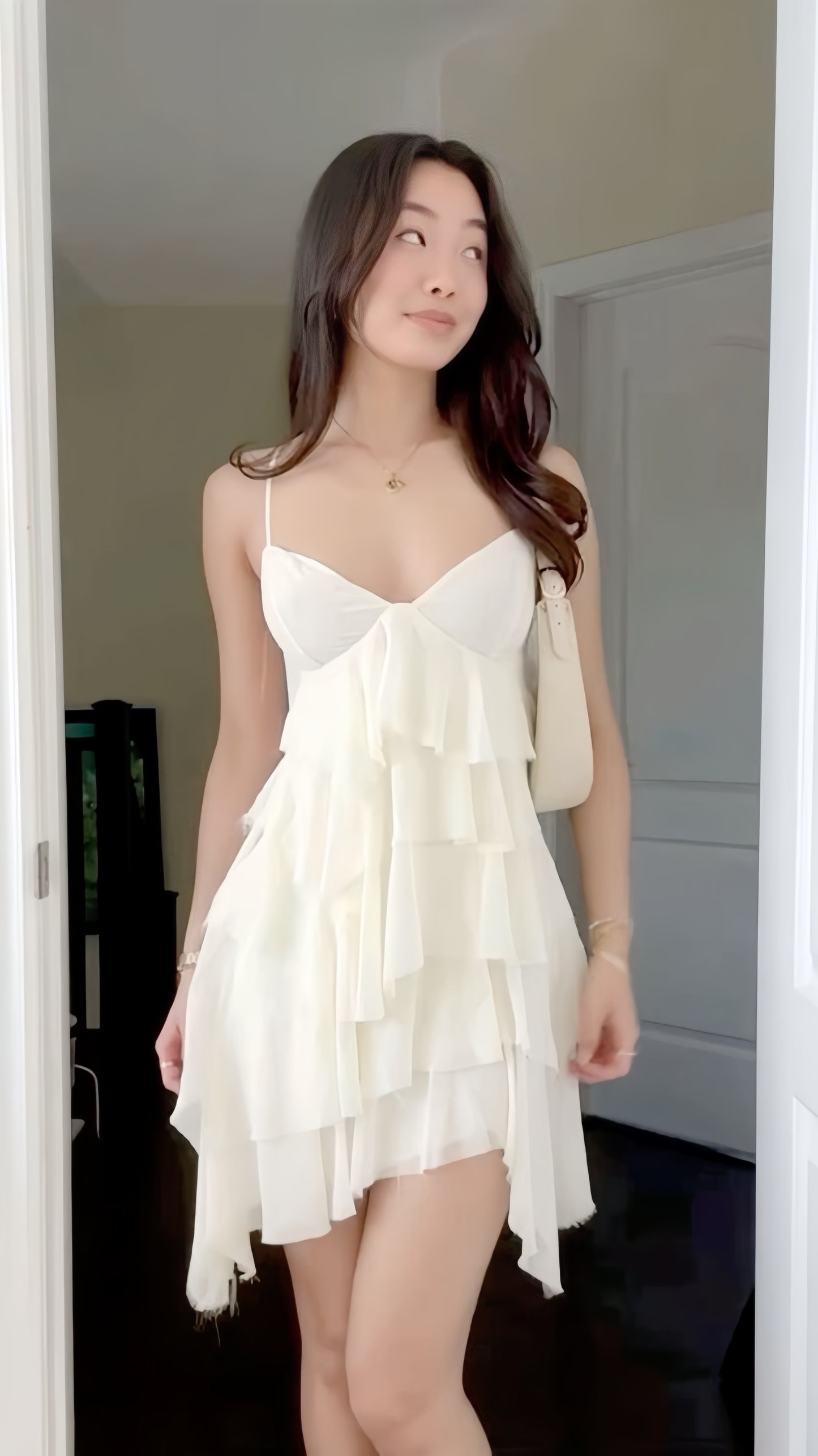 White Ruffle Homecoming Dress, Chiffon Short Prom Dresses, LTP3454