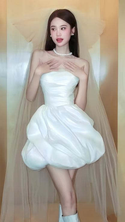 White Short Wedding Dresses Satin Bridal Dress,LTP4236
