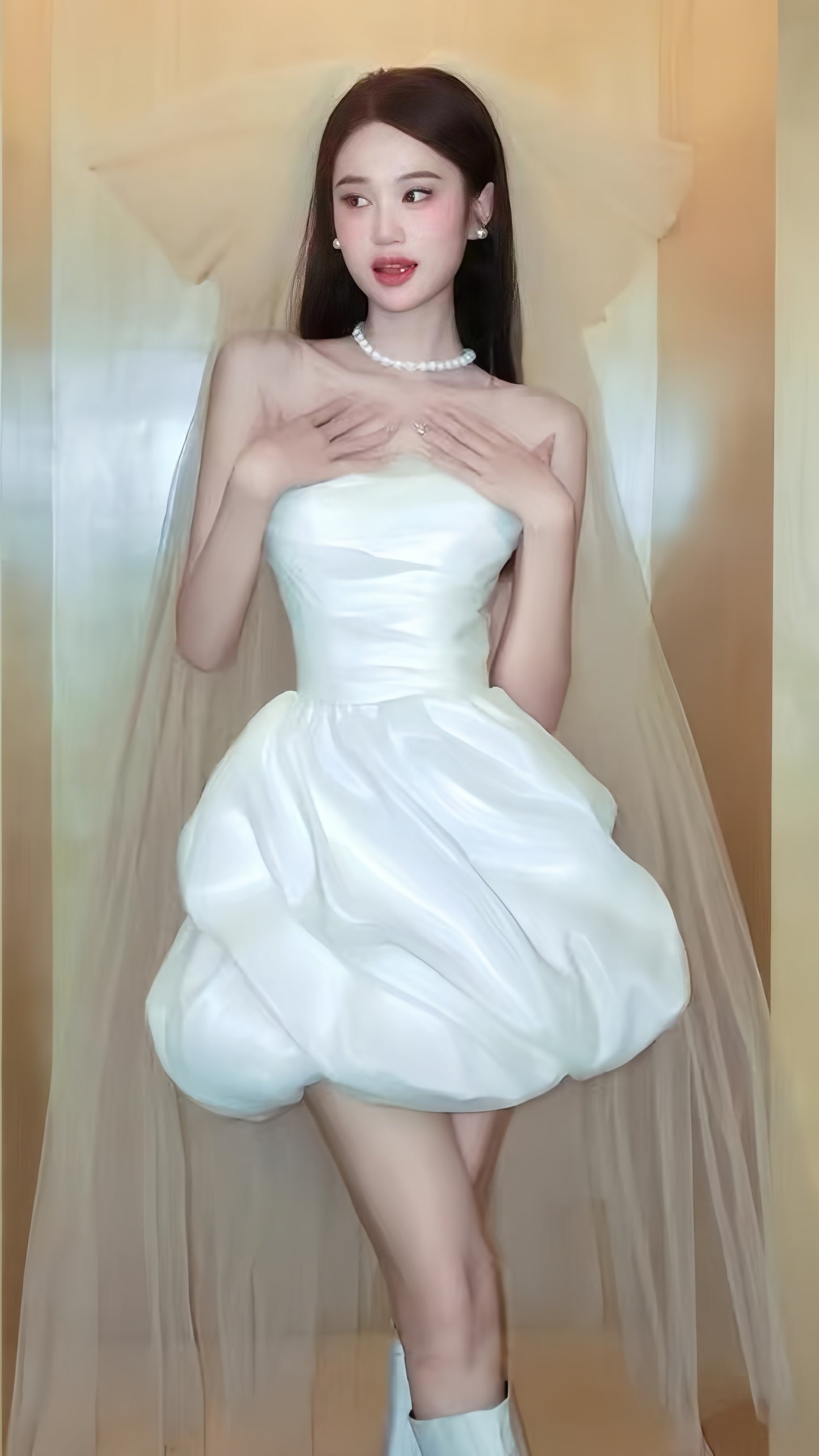 White Short Wedding Dresses Satin Bridal Dress,LTP4236