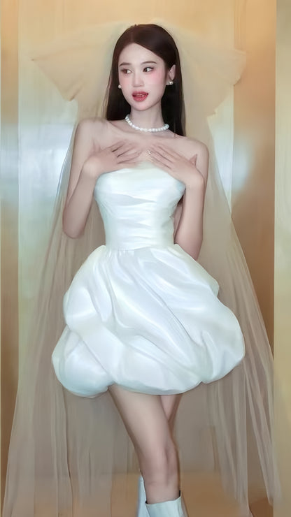 White Short Wedding Dresses Satin Bridal Dress,LTP4236
