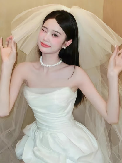 White Short Wedding Dresses Satin Bridal Dress,LTP4236