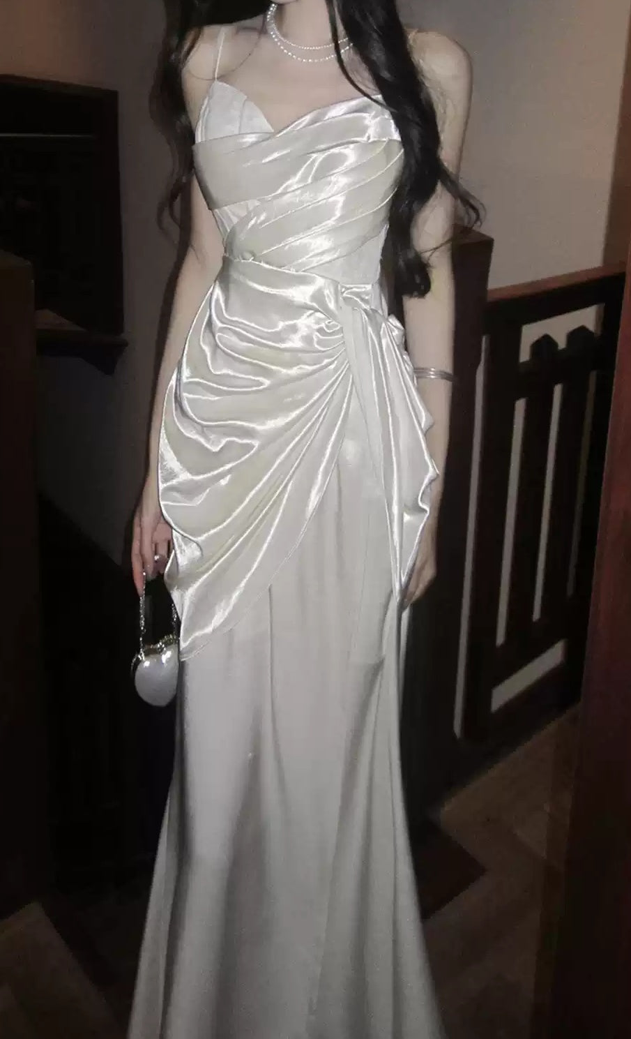 White Spaghetti Straps Party Dresses Pleated Senior Formal Prom Dress Debs Outfits,LTP4386