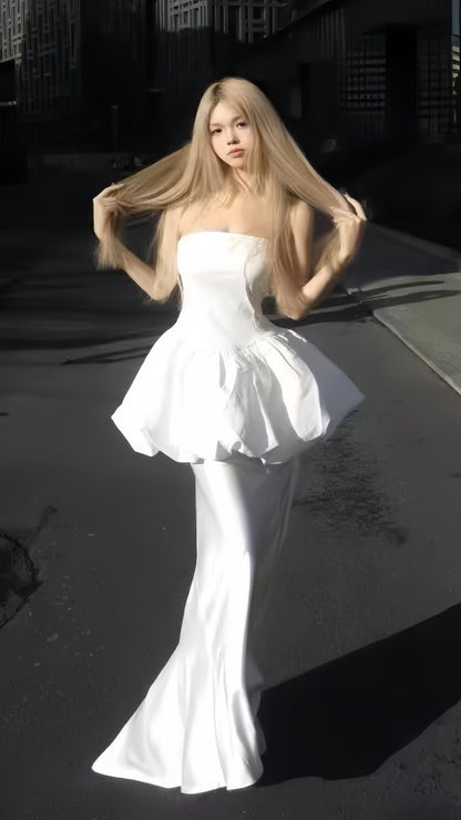 White Strapless Long Prom Dresses Sleeveless Party Dress,LTP3959