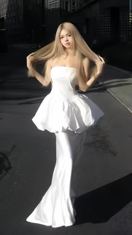 White Strapless Long Prom Dresses Sleeveless Party Dress,LTP3959
