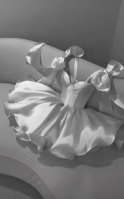 White Sweetheart Homecoming Dresses A-line Satin Sparkle Party Dress ,LTP3856