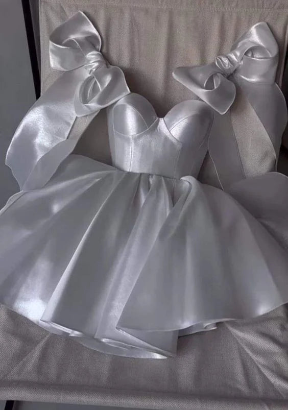 White Sweetheart Homecoming Dresses A-line Satin Sparkle Party Dress ,LTP3856