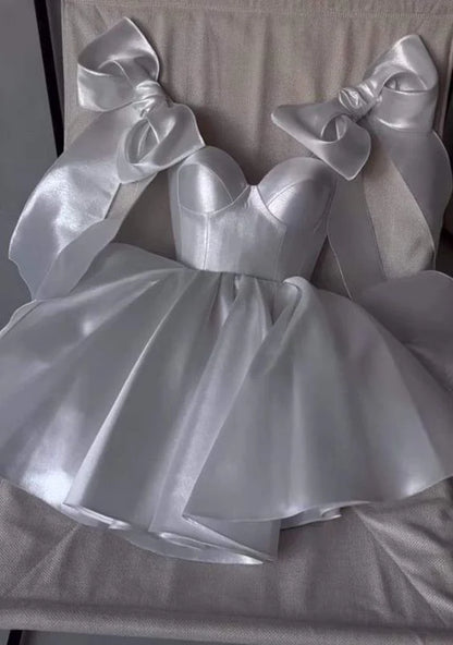 White Sweetheart Homecoming Dresses A-line Satin Sparkle Party Dress ,LTP3856