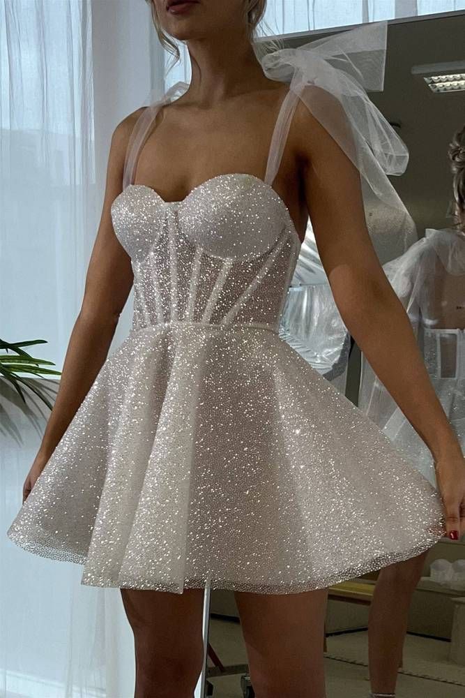 White Sweetheart Sequin A-Line Homecoming Dresses, LTP3132