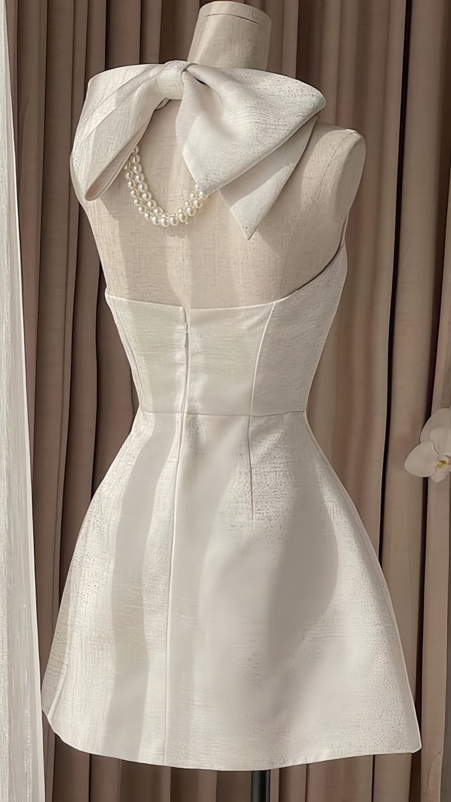 White Tie Halter Homecoming Dresses Mini School Dance Party Dress,LTP3859