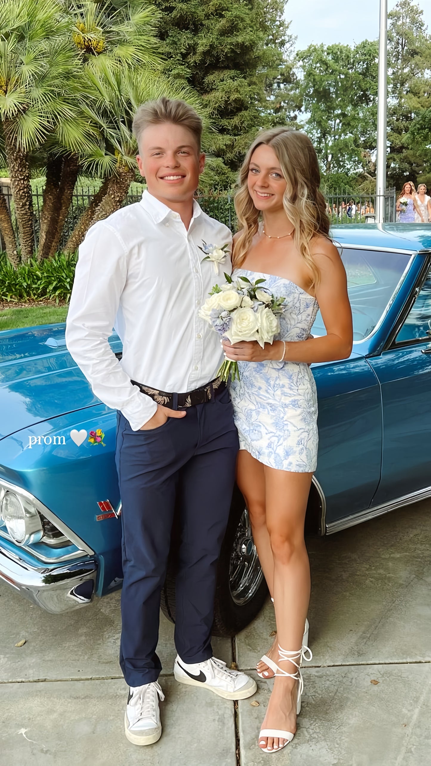 White Blue Floral Homecoming Dresses Strapless Short Prom Dresses, LTP3261