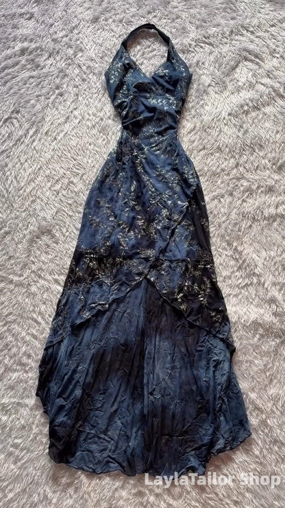 Y2k Dresses Fashion Halter Lace Prom Dress Retro Formal Party Outfits