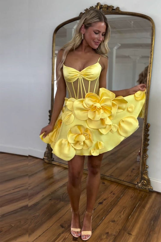 Yellow Homecoming Dress Floral Homecoming Cocktail Dresses