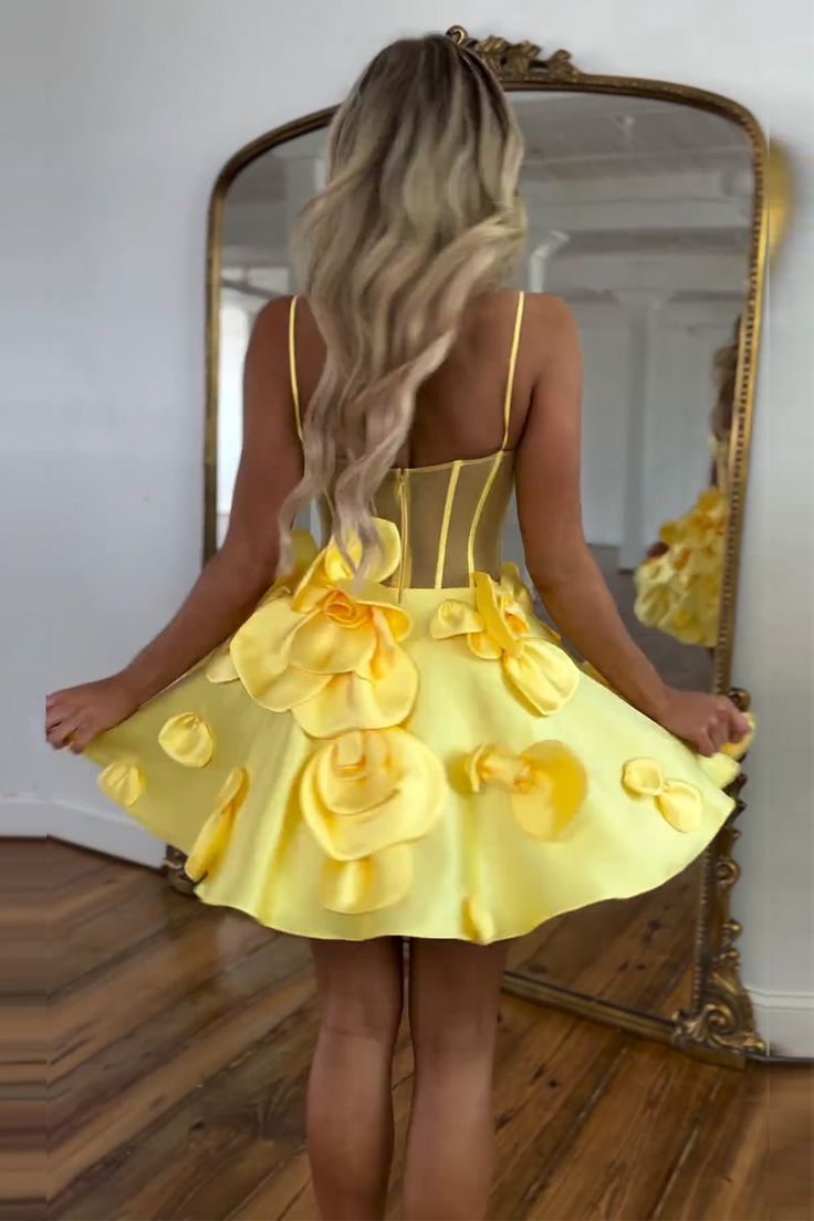 Yellow Homecoming Dress Floral Homecoming Cocktail Dresses