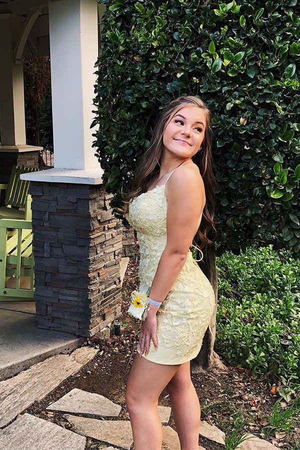 Yellow Lace Homecoming Dresses Tight For Teens, LTP3066