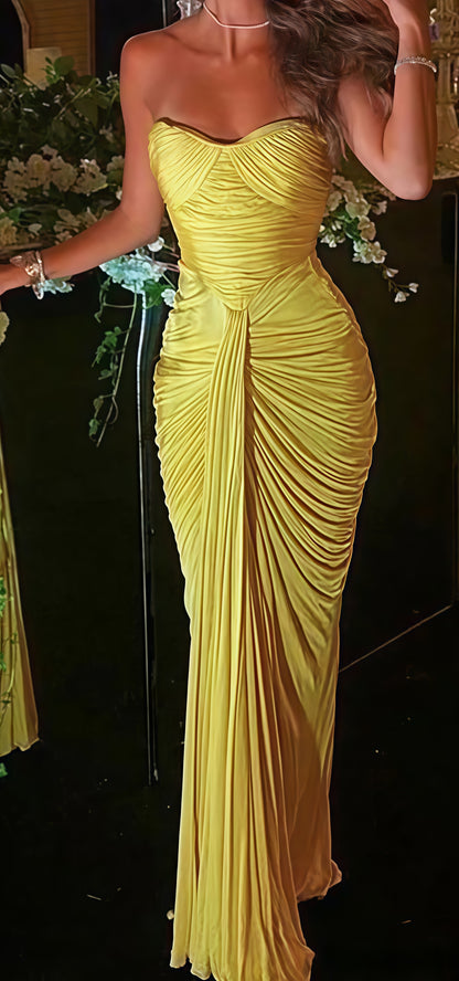 Yellow Prom Dress, Sweetheart Party Dress, Pleated Formal Gown ,LTP3539