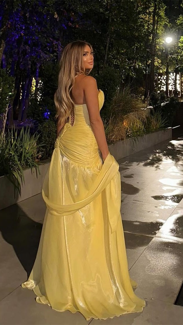 Yellow Sweetheart Mermaid Prom DressesPleated Organza Formal Night Dress,LTP4351