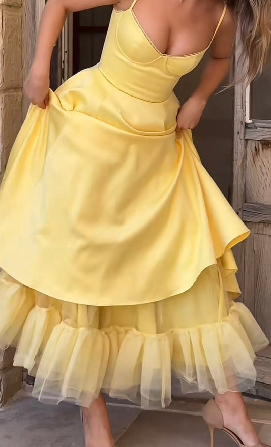 Yellow Prom Dresses Spaghetti Straps Party Dress A-line Senior Prom Dress,LTP4369